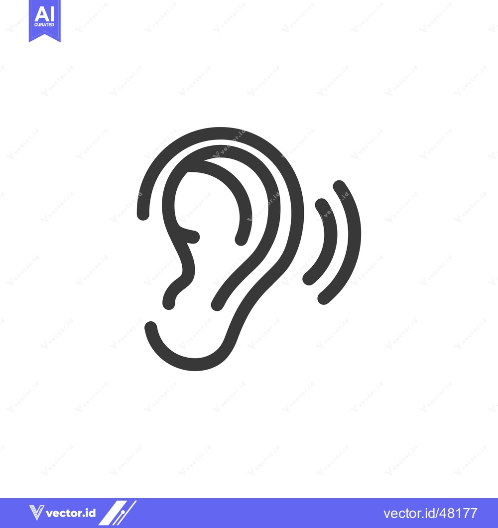 Premium Vector of Minimalist Ear Icon with Sound Waves, Hearing Concept, Black Outline