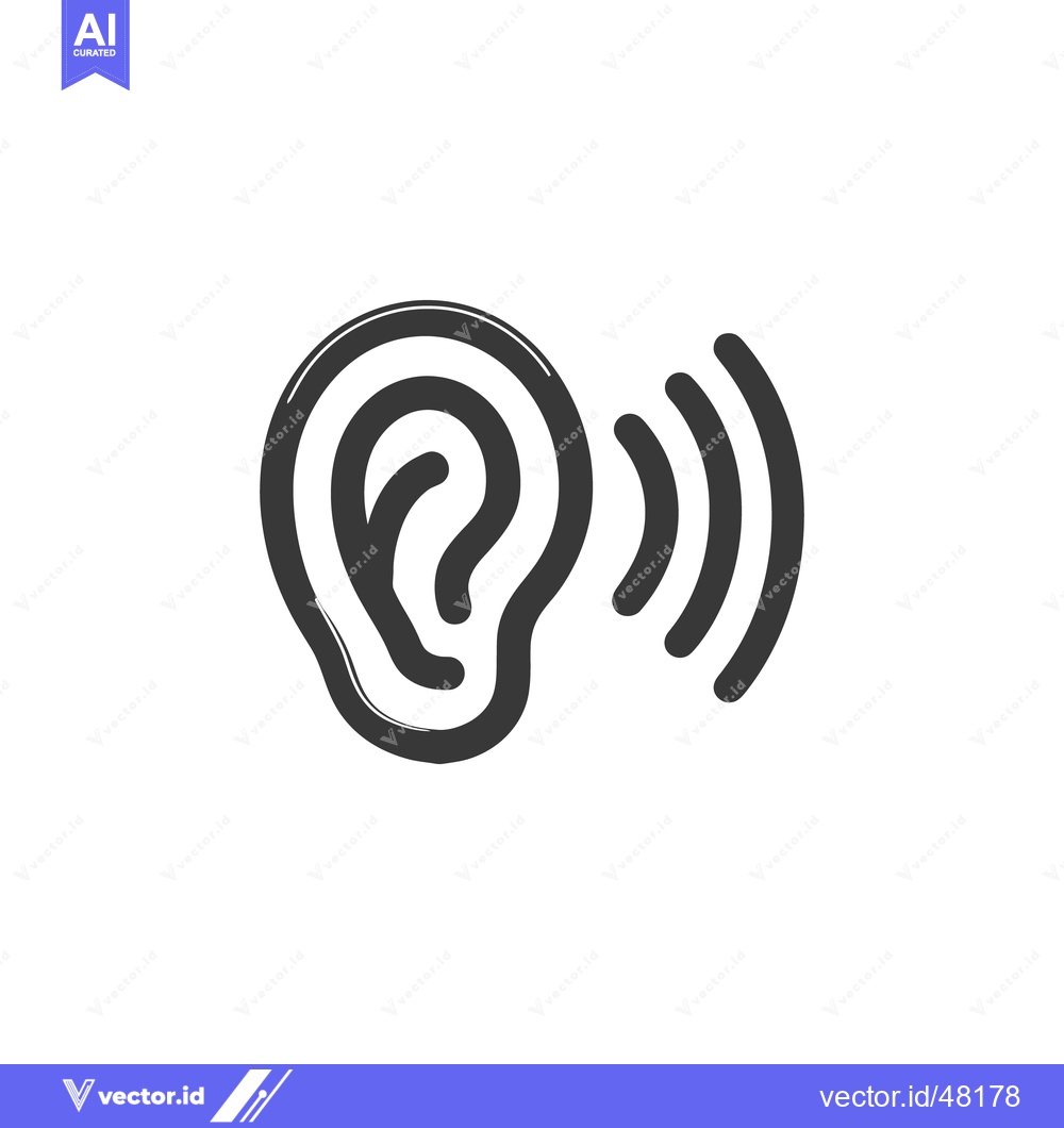 Premium Vector dari Minimalist Ear Icon with Sound Waves, Hearing Concept, Black and White