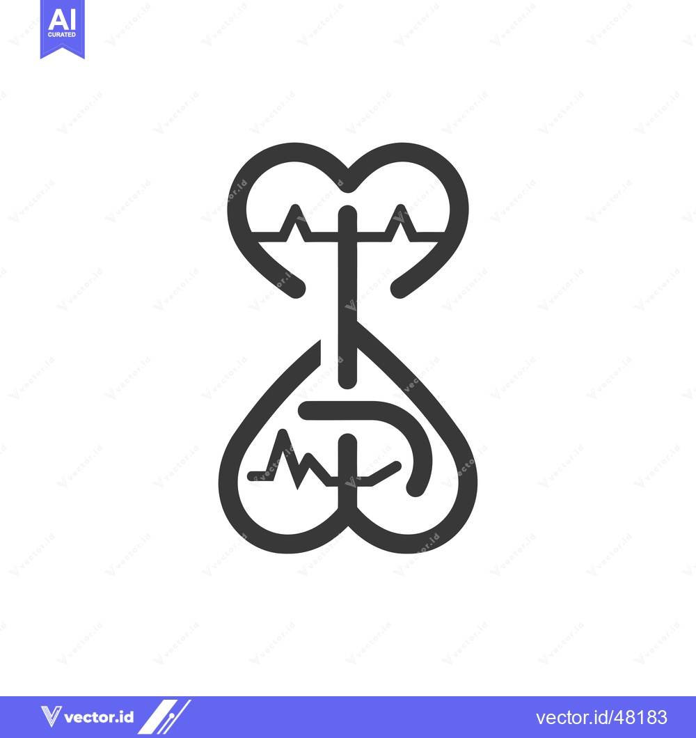 Premium Vector of Heartbeat Line Art with Two Hearts