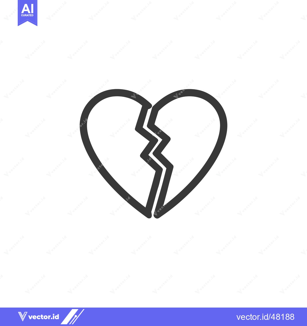Premium Vector of Broken Heart Icon: Minimalist Line Art Symbolizing Loss and Heartbreak