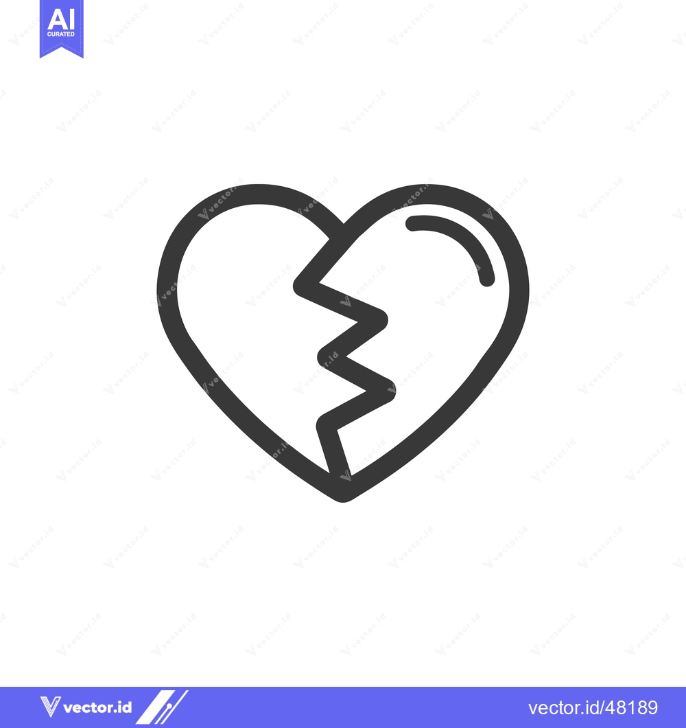Premium Vector of Broken Heart Icon: Minimalist Symbol of Heartbreak and Loss