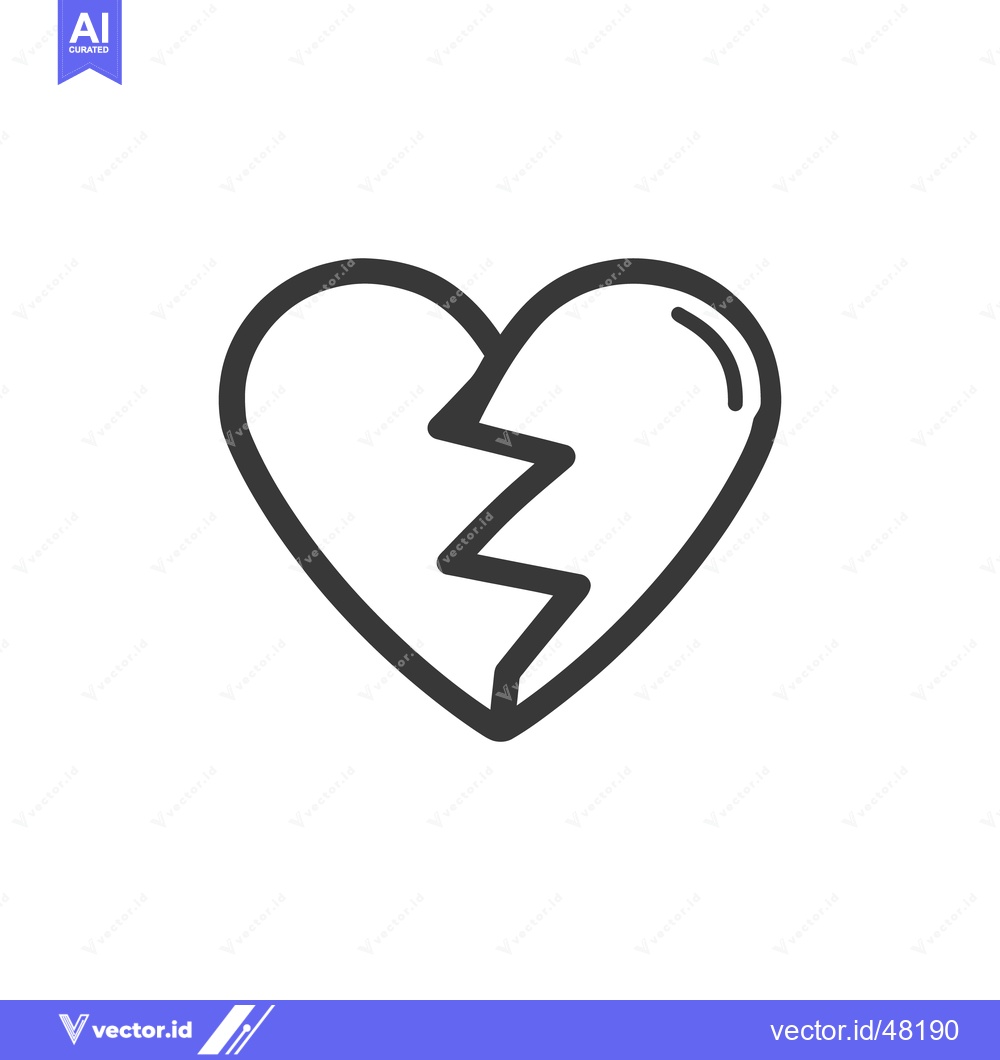 Premium Vector dari Minimalist Broken Heart Icon: Symbol of Loss, Grief, and Emotional Pai