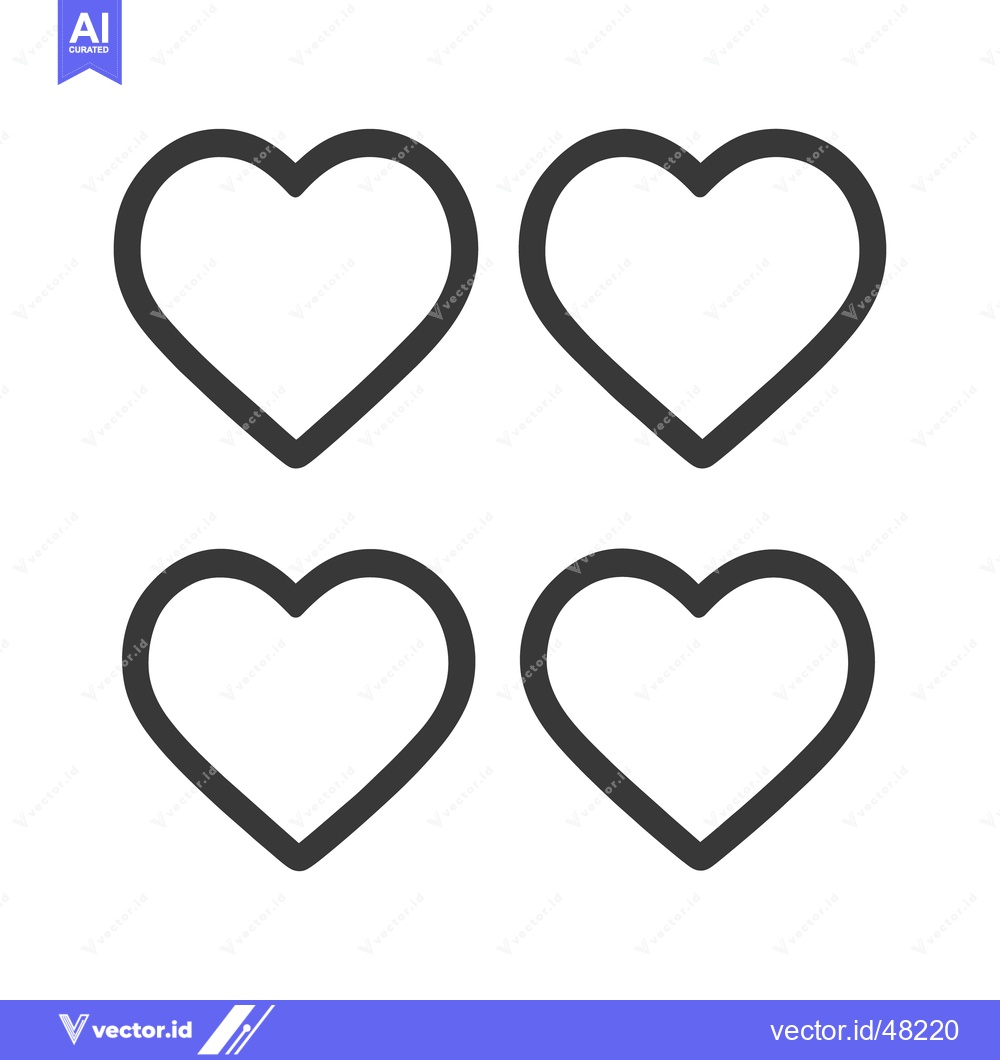 Premium Vector of Four black outline heart shapes aligned on a white background