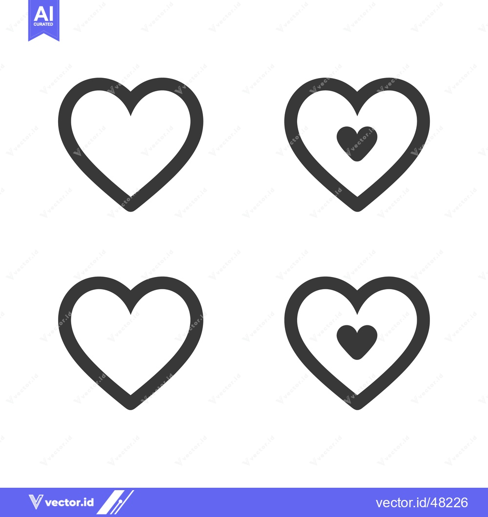 Premium Vector of Four simple heart icons depicted with outlined and filled symbols