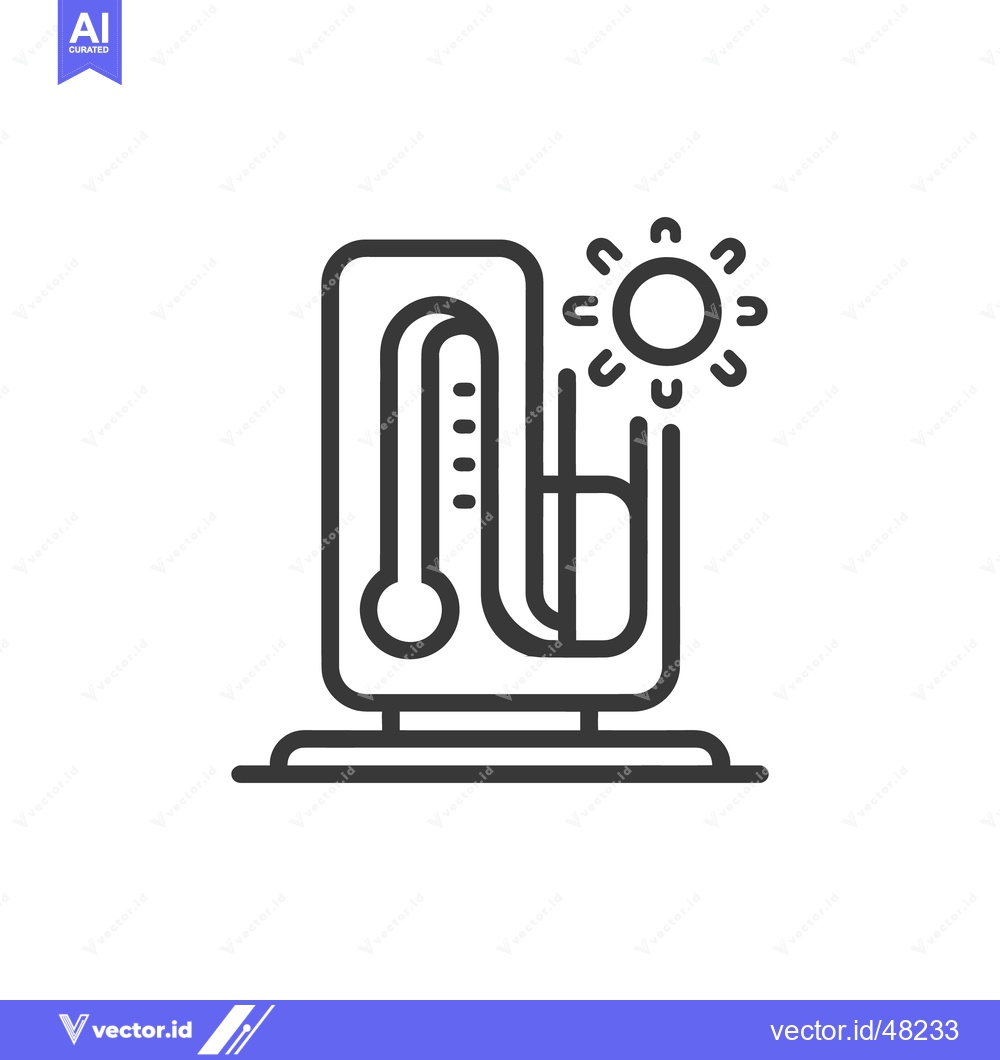 Premium Vector of Minimalist Icon: Thermometer in Beaker with Sun Symbolizing Temperatur