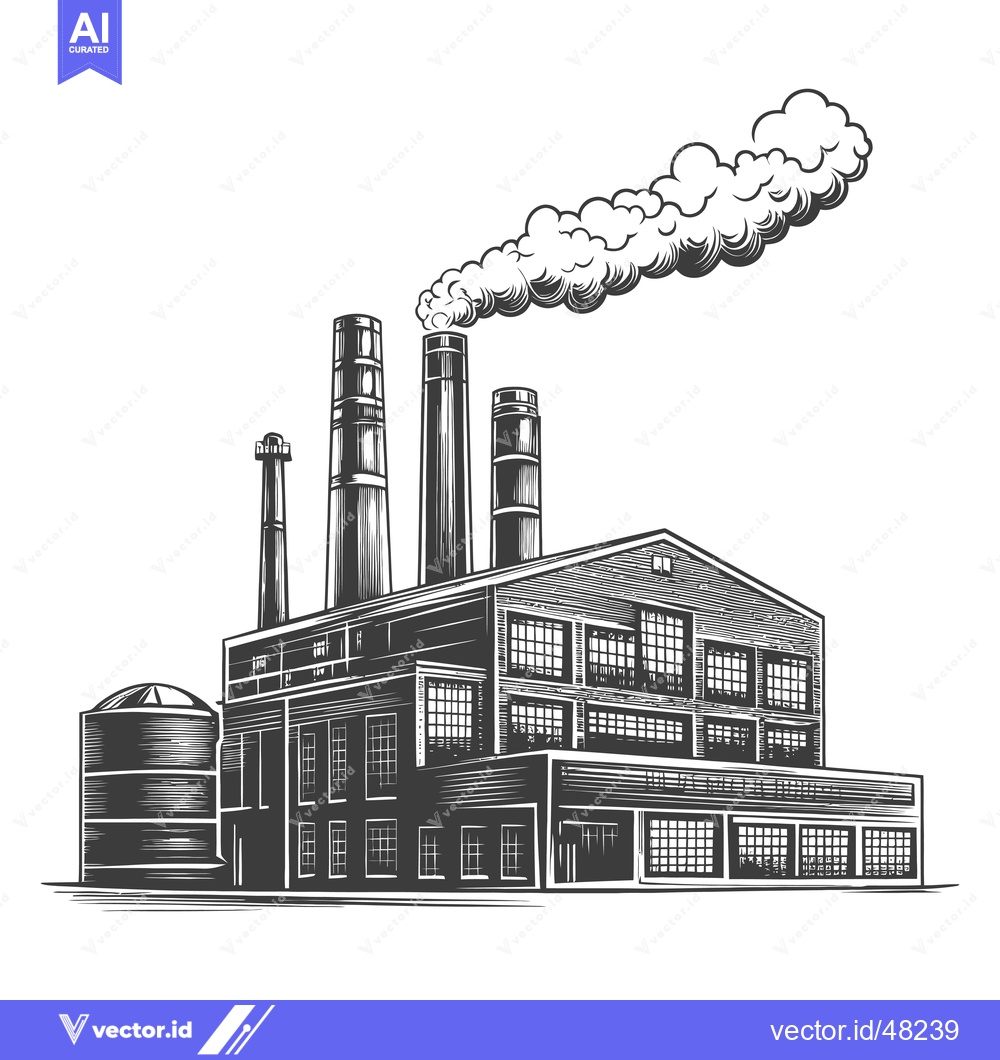 Premium Vector of Industrial Factory Building with Smoking Stacks