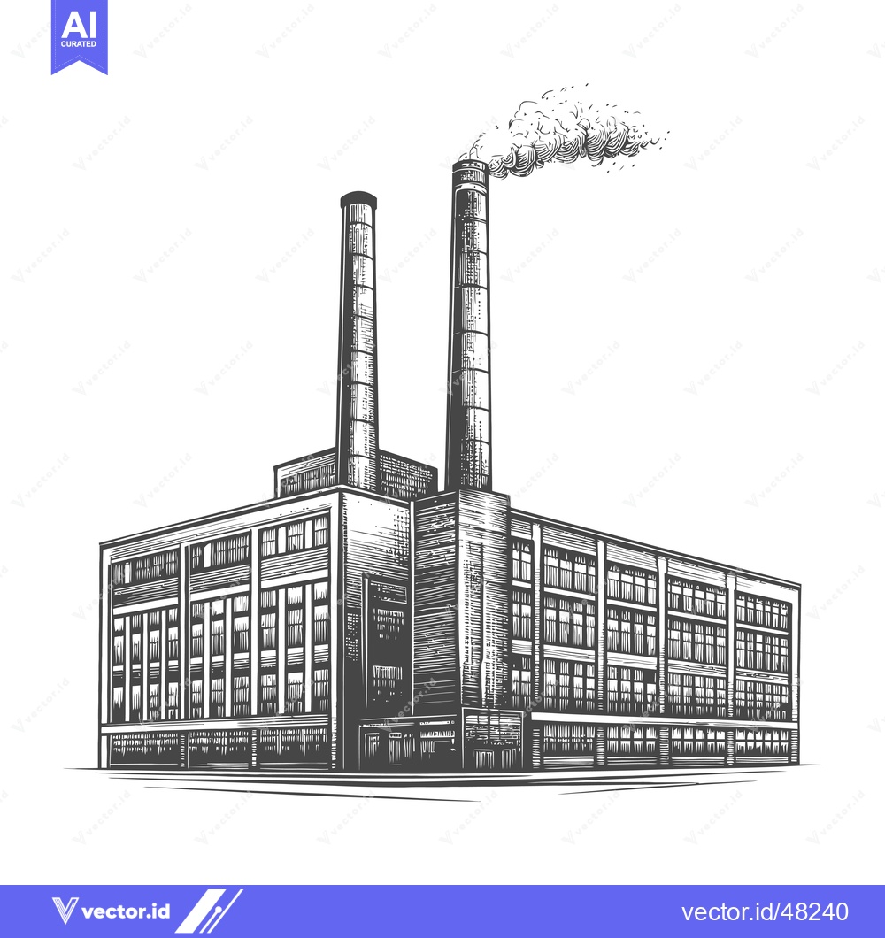 Premium Vector of Industrial Factory Building With Tall Smokestacks