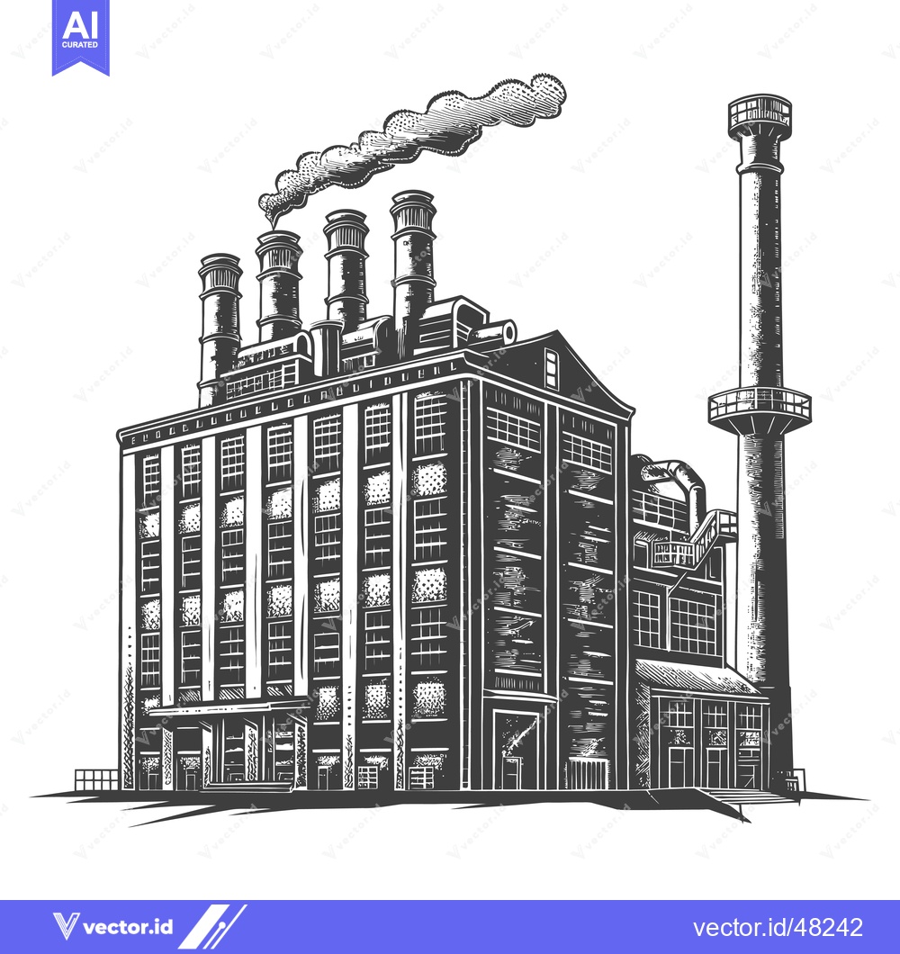 Premium Vector of Industrial Factory Building With Tall Smoke Stacks