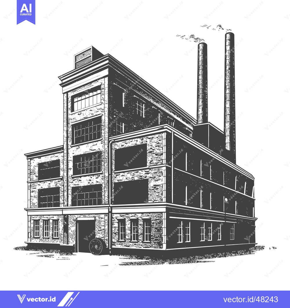 Premium Vector dari Industrial Brick Factory Building With Tall Smokestacks