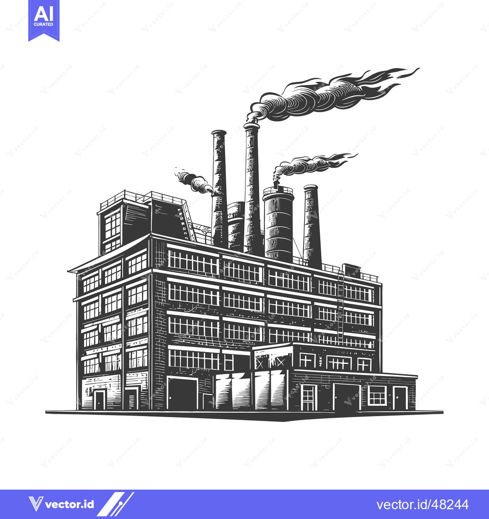 Premium Vector dari Industrial Factory Building With Tall Smoking Stacks