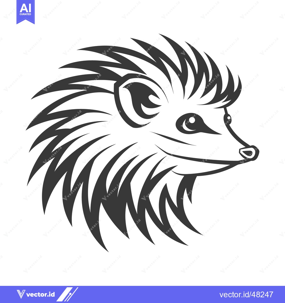 Premium Vector of A stylized black and white illustration of a hedgehog profile