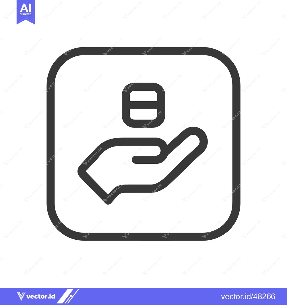 Premium Vector dari Minimalist Icon: Hand Holding Pill, Rounded Square Frame, Clean Design