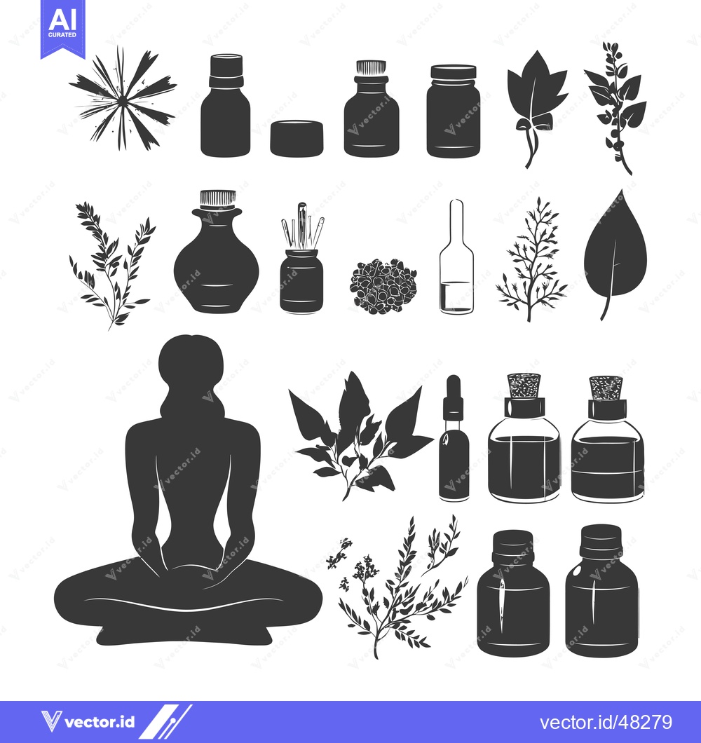 Premium Vector of Herbal Remedies with a Silhouette of a Person in Meditation