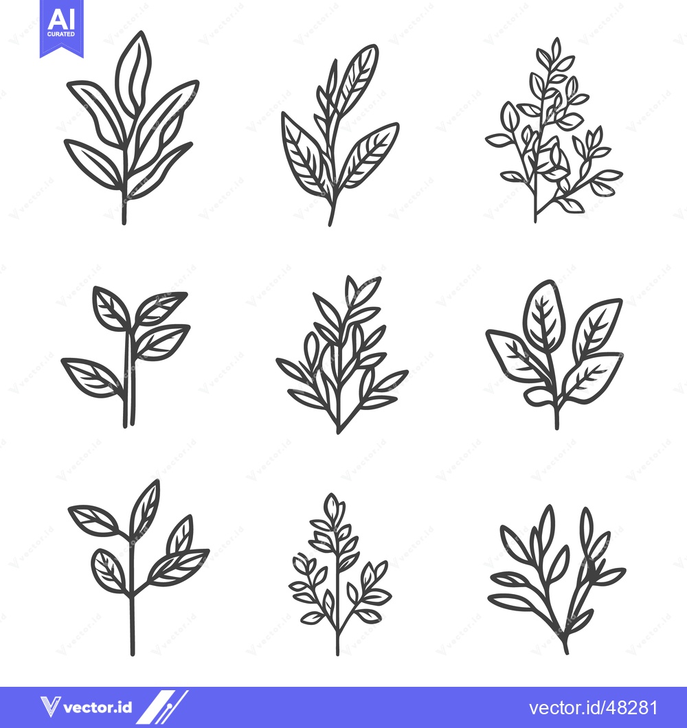 Premium Vector dari Nine different illustrations depicting various plant leaves and branch