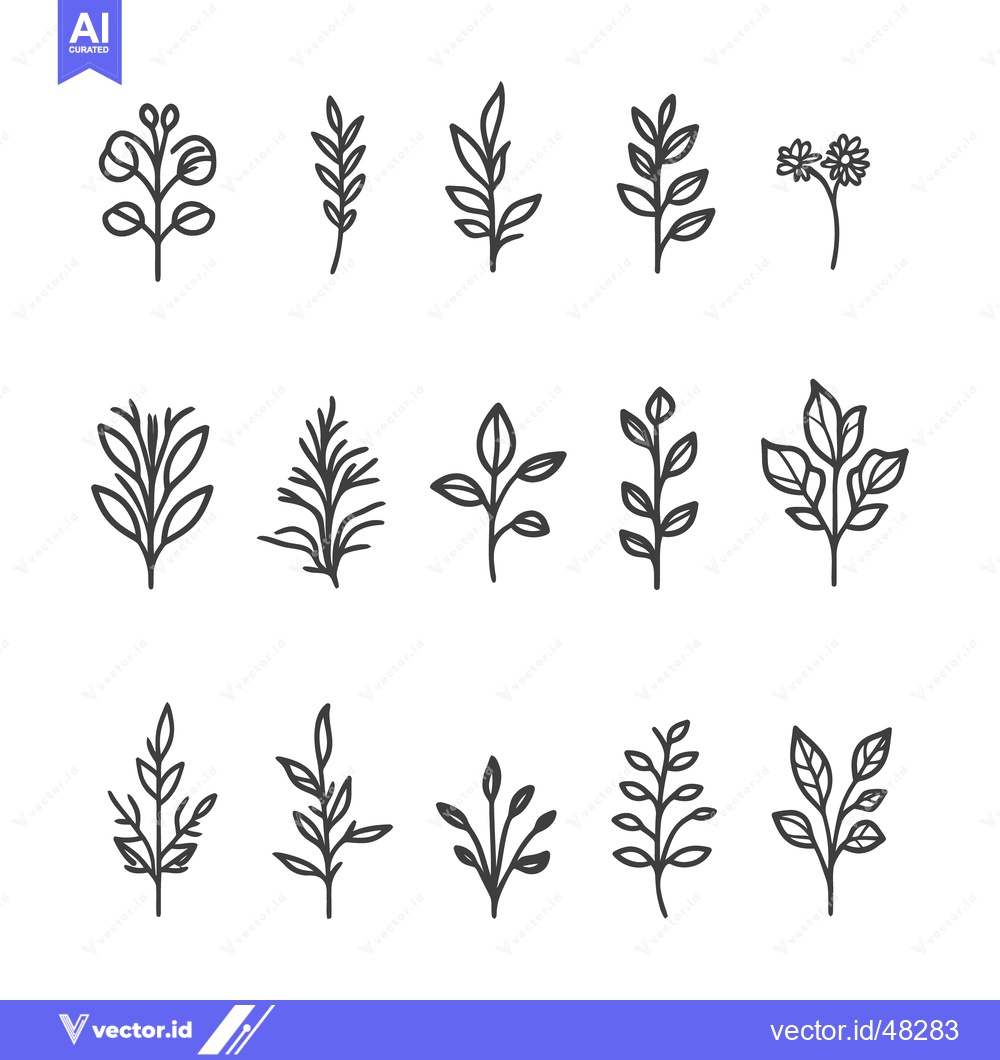 Premium Vector dari Illustrated sprigs of leaves and flowers with simple black outlines