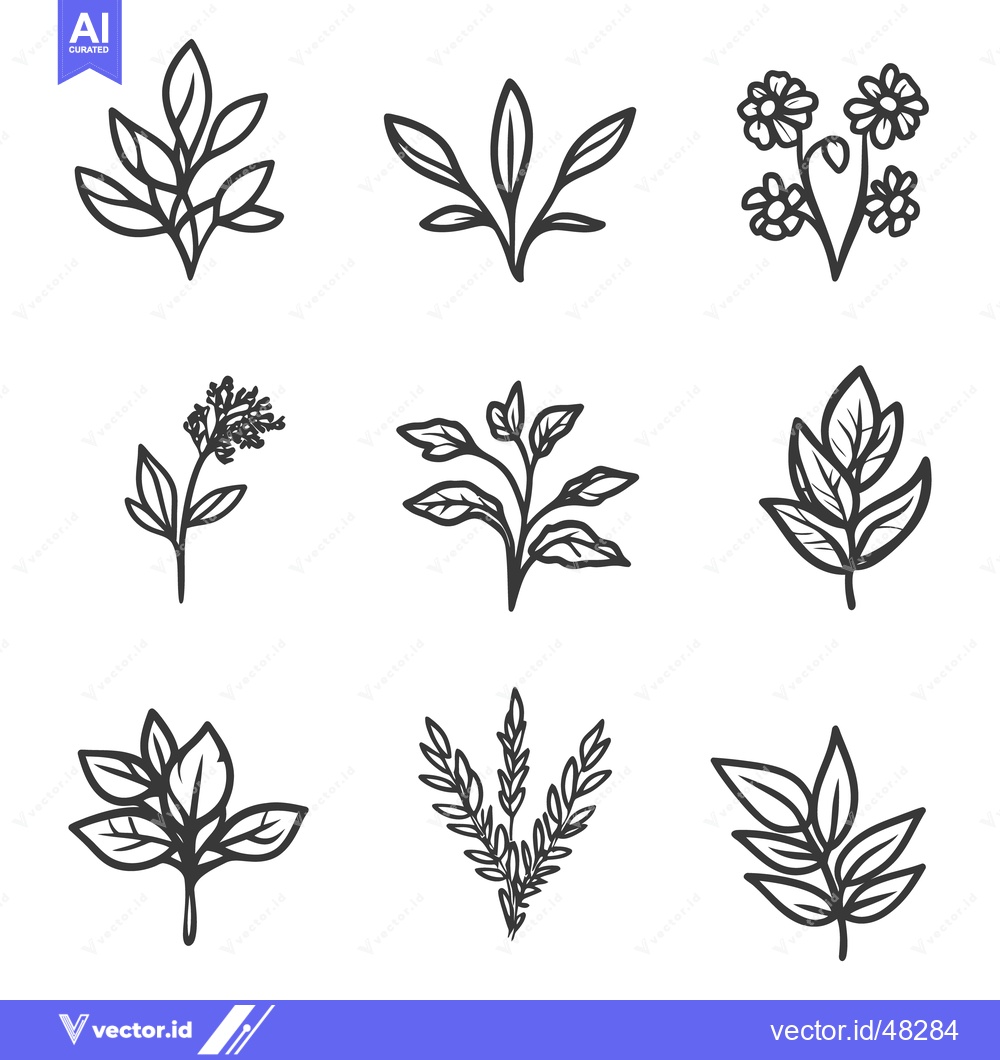 Premium Vector dari Simple Line Drawings Displaying Various Floral and Leafy Elements