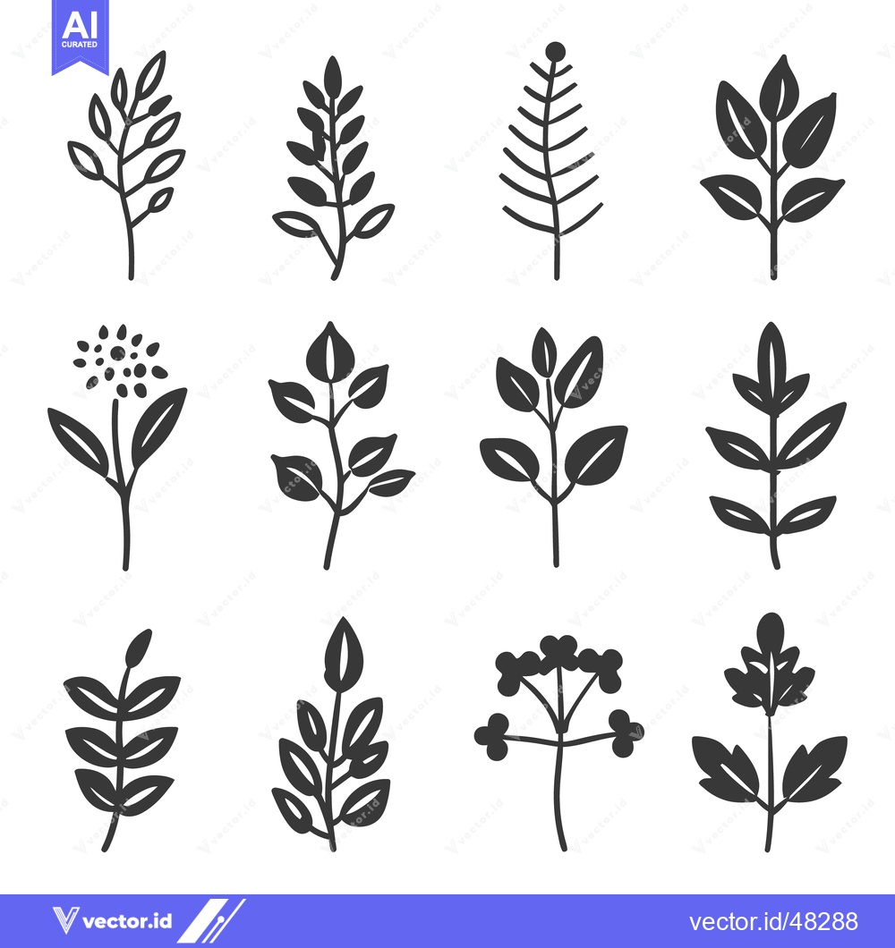 Premium Vector dari A Collection of Various Illustrated Plant and Leaf Designs