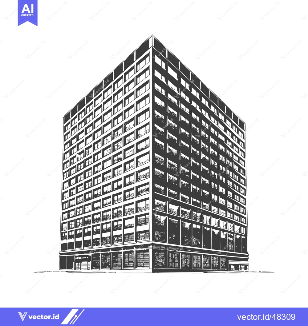 Premium Vector of A Black And White Sketch Of A Modern Office Building