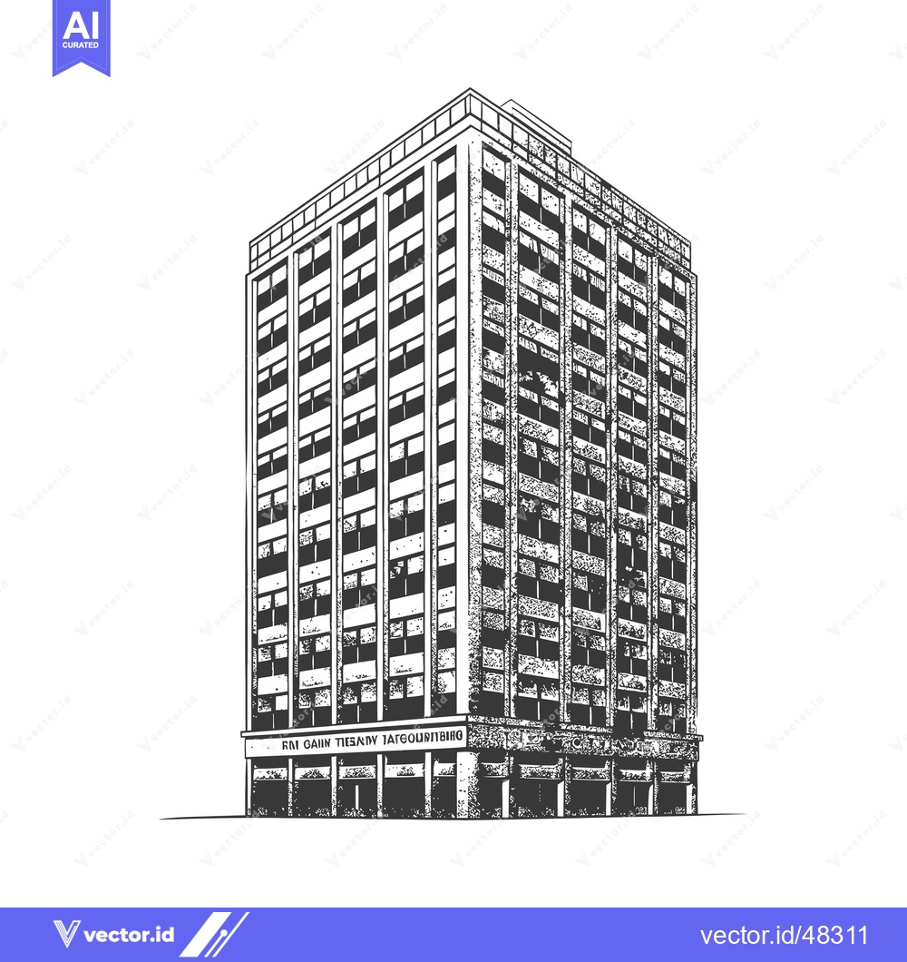 Premium Vector dari A Detailed Sketch of a Multistory Urban Building
