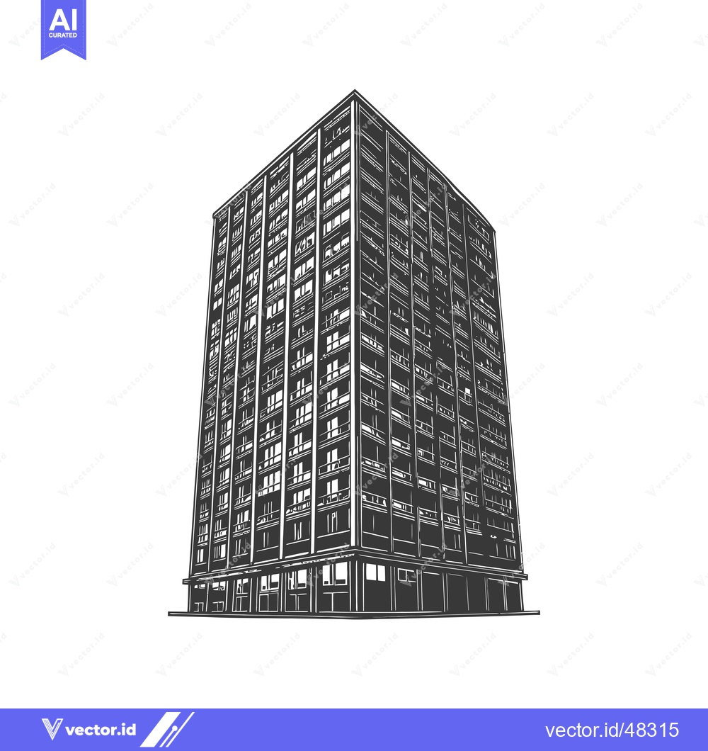 Premium Vector dari A Sketch Of A Tall Modern Apartment Building