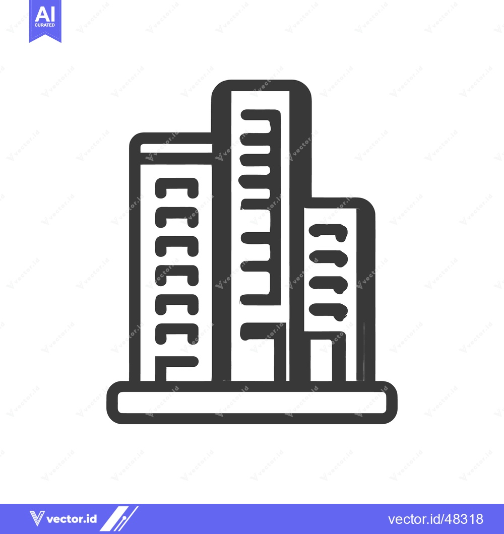 Premium Vector dari Minimalist Building Icon: Three Structures with Bold Outline on White