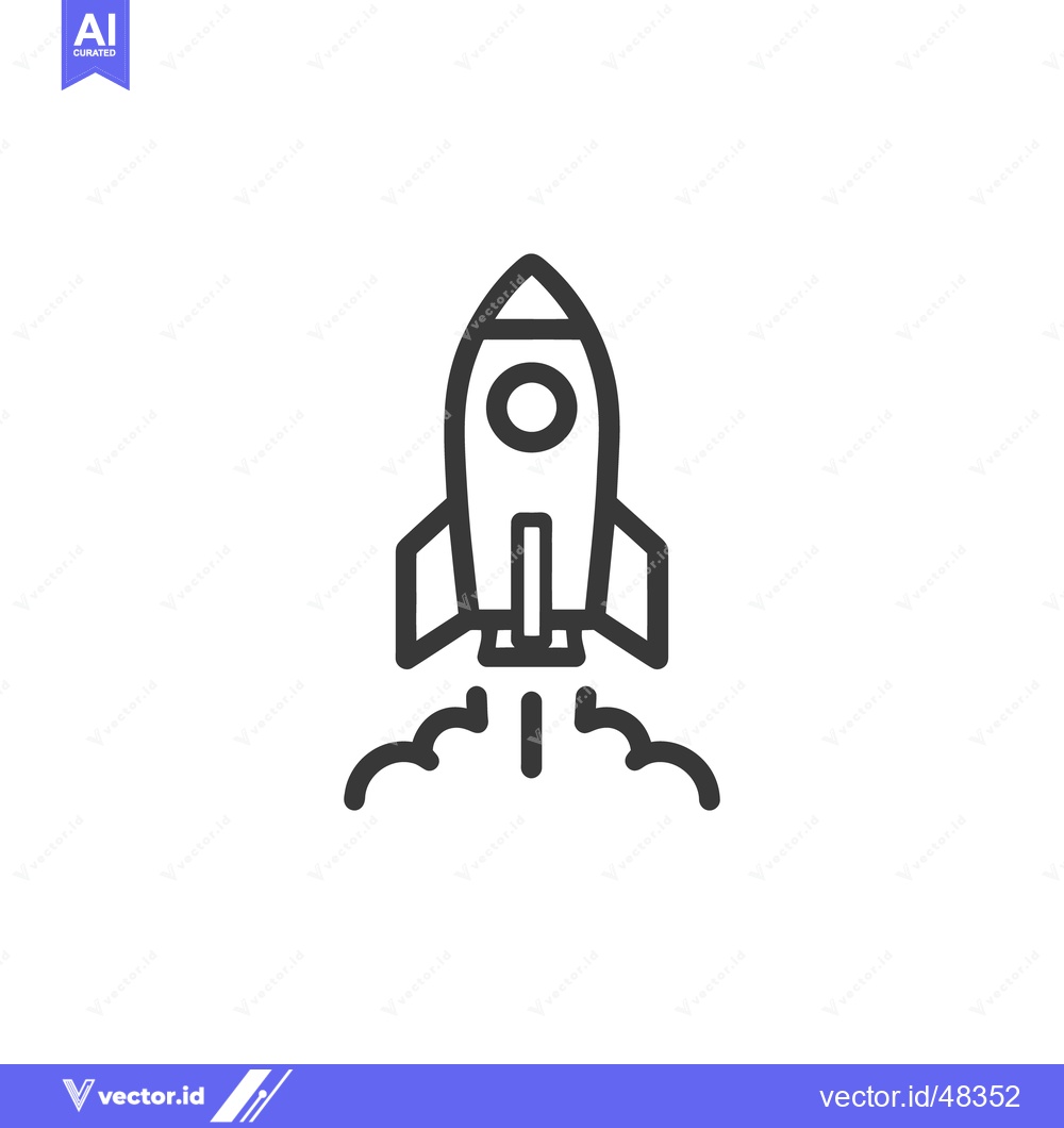 Premium Vector of Minimalist Rocket Launch Icon with Smoke Trails on White Background