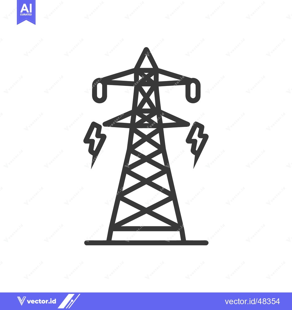 Premium Vector dari High Voltage Tower with Lightning Bolts, Minimalist Line Art Icon
