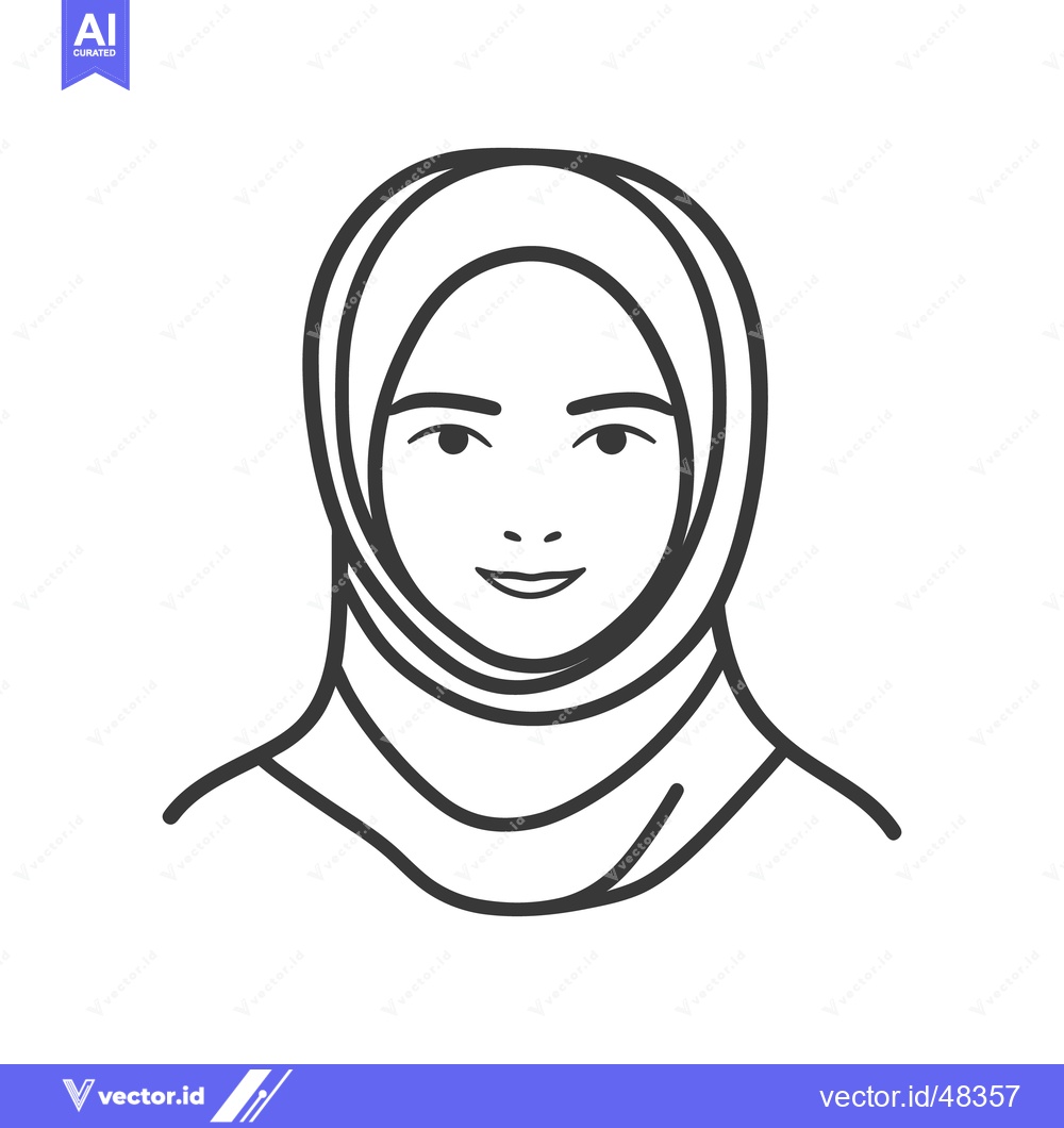 Premium Vector dari A simple black and white line drawing of a woman with a hijab