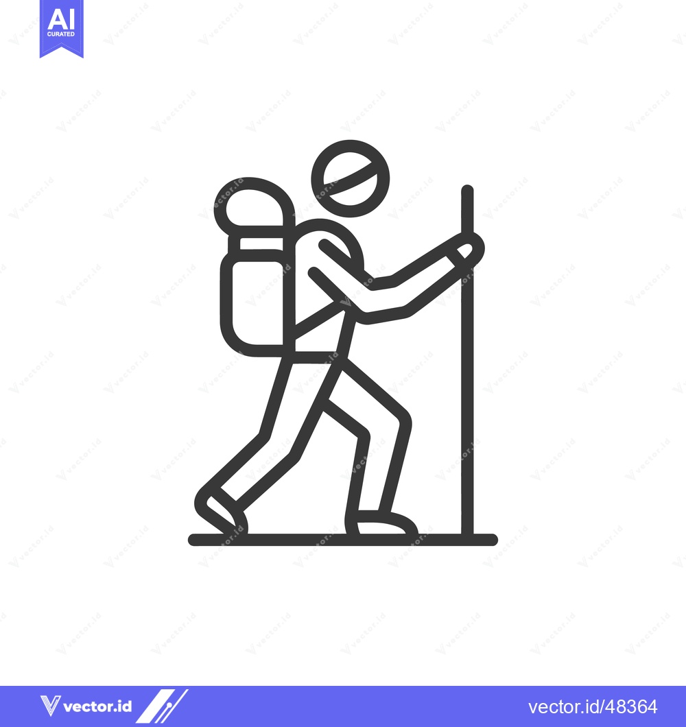Premium Vector dari Minimalist Hiker Icon: Backpack, Trekking Poles, Adventure Symbol