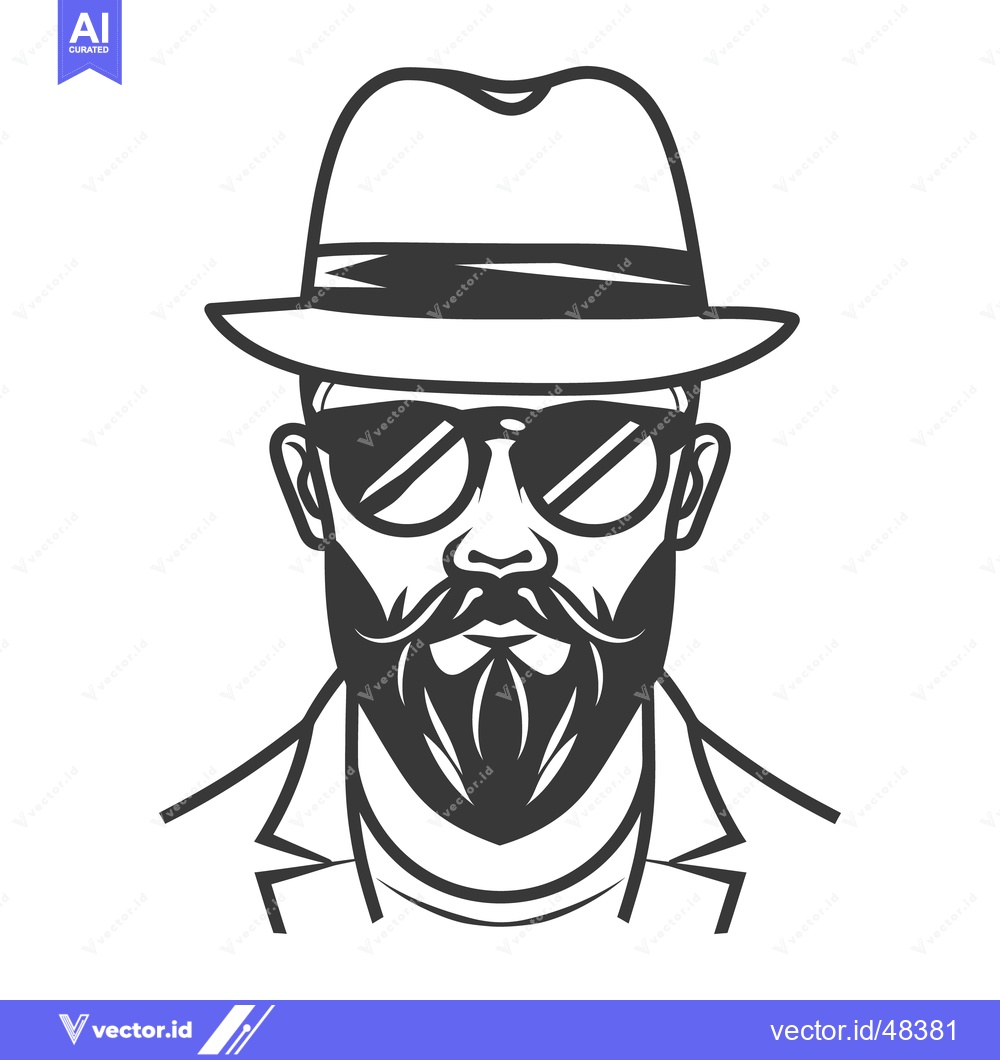 Premium Vector dari A black and white illustration of a man with accessories