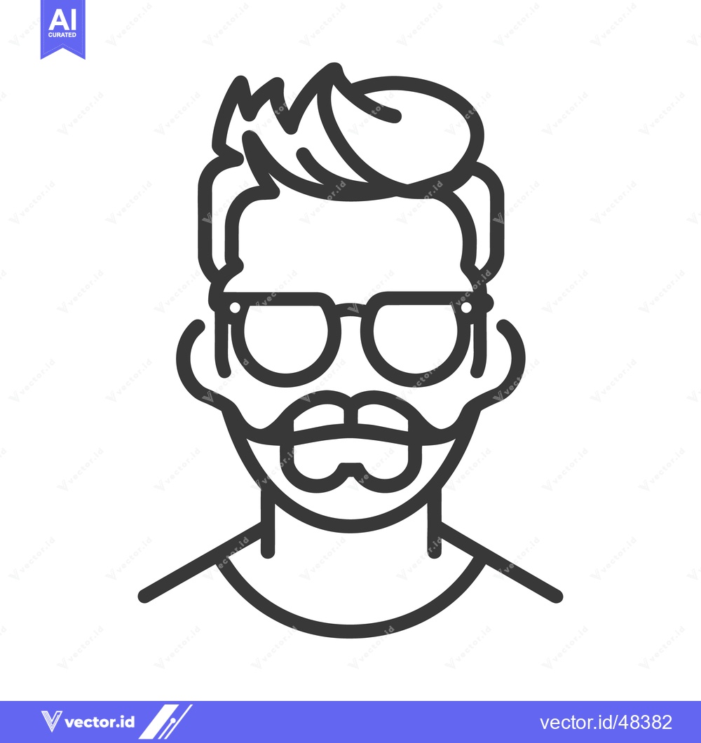 Premium Vector dari A line art illustration of a man wearing glasses and a mustache
