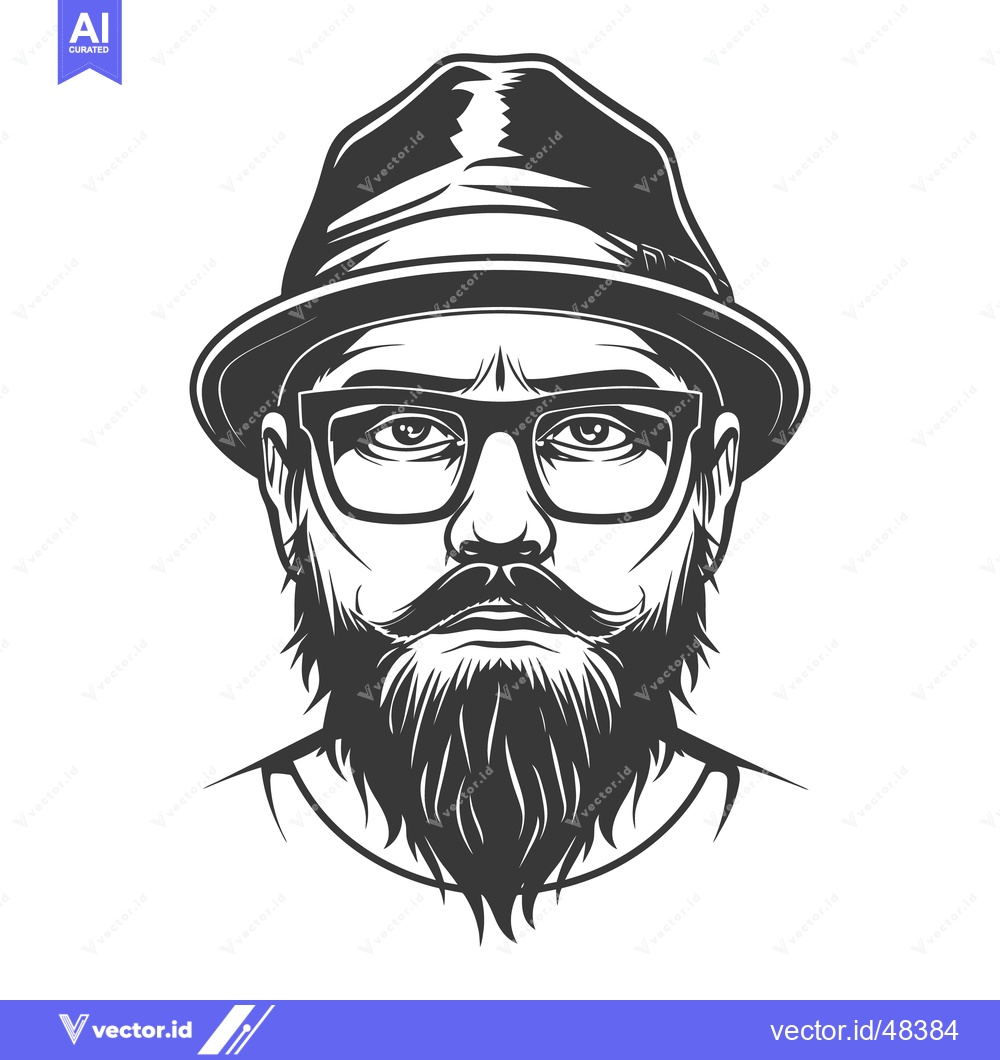 Premium Vector of A Detailed Black and White Portrait of a Bearded Man