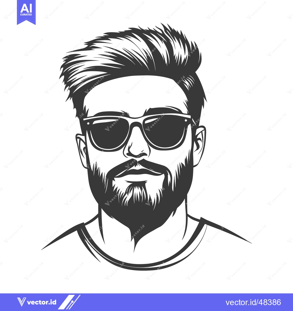 Premium Vector dari Black and white illustration of a man wearing sunglasses and beard