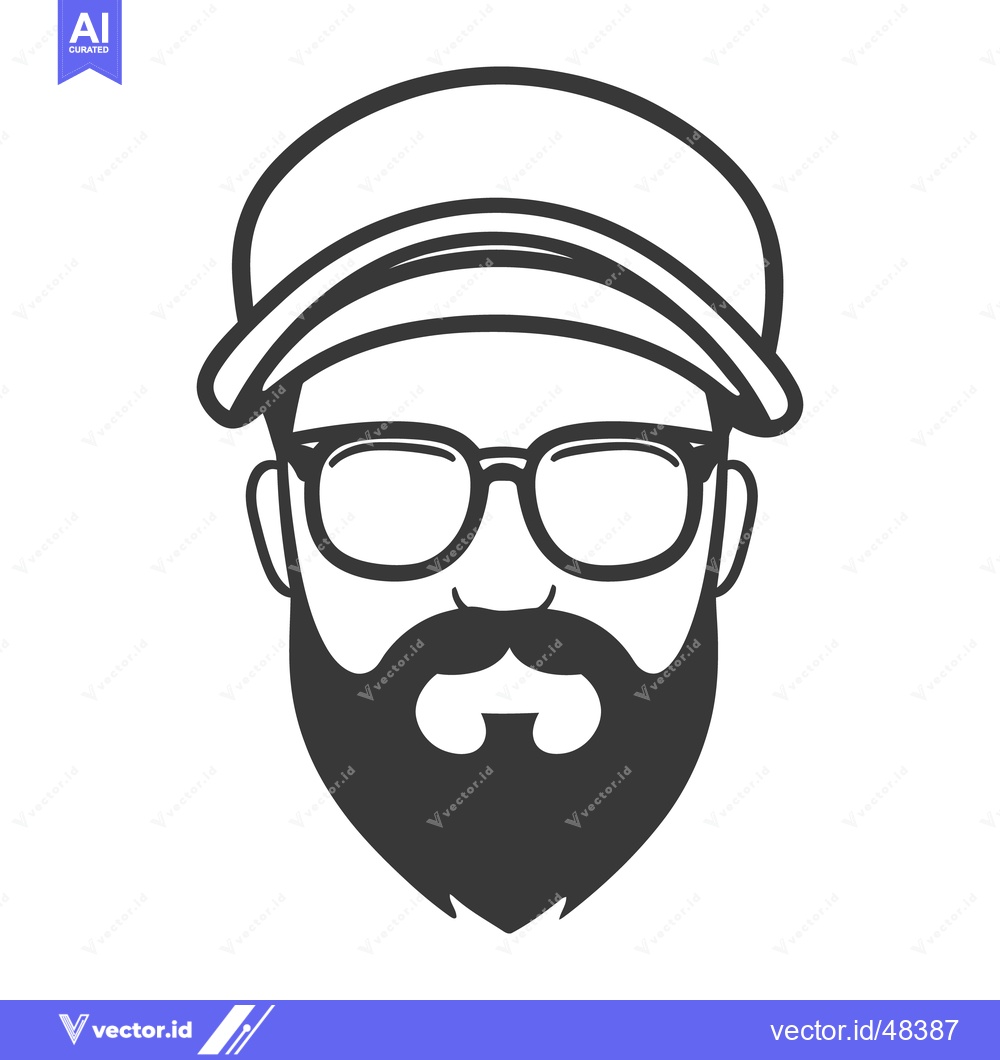 Premium Vector dari The stylized portrait depicts a man with a hat and facial hair