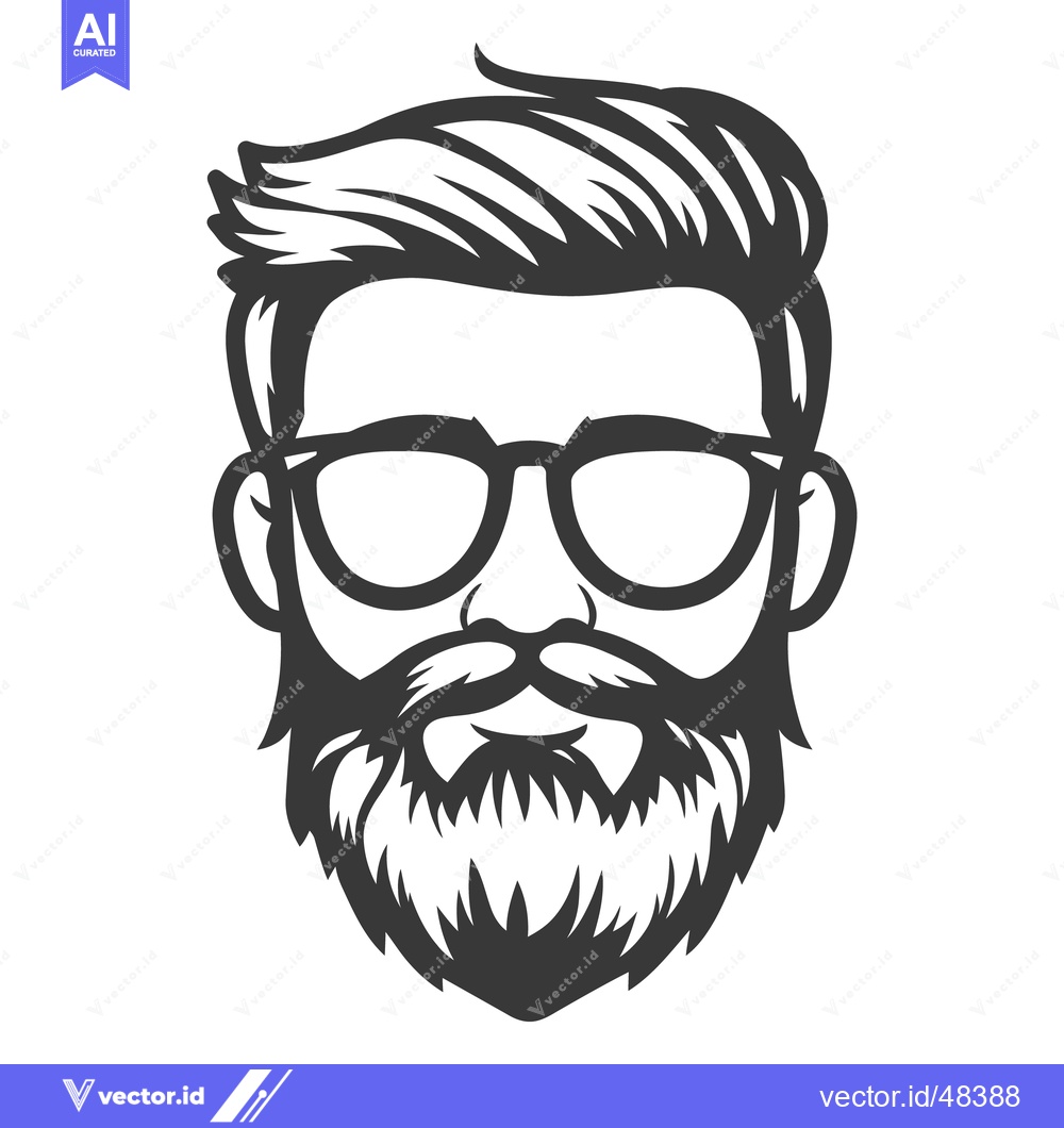 Premium Vector of A black and white image of a bearded man with glasses