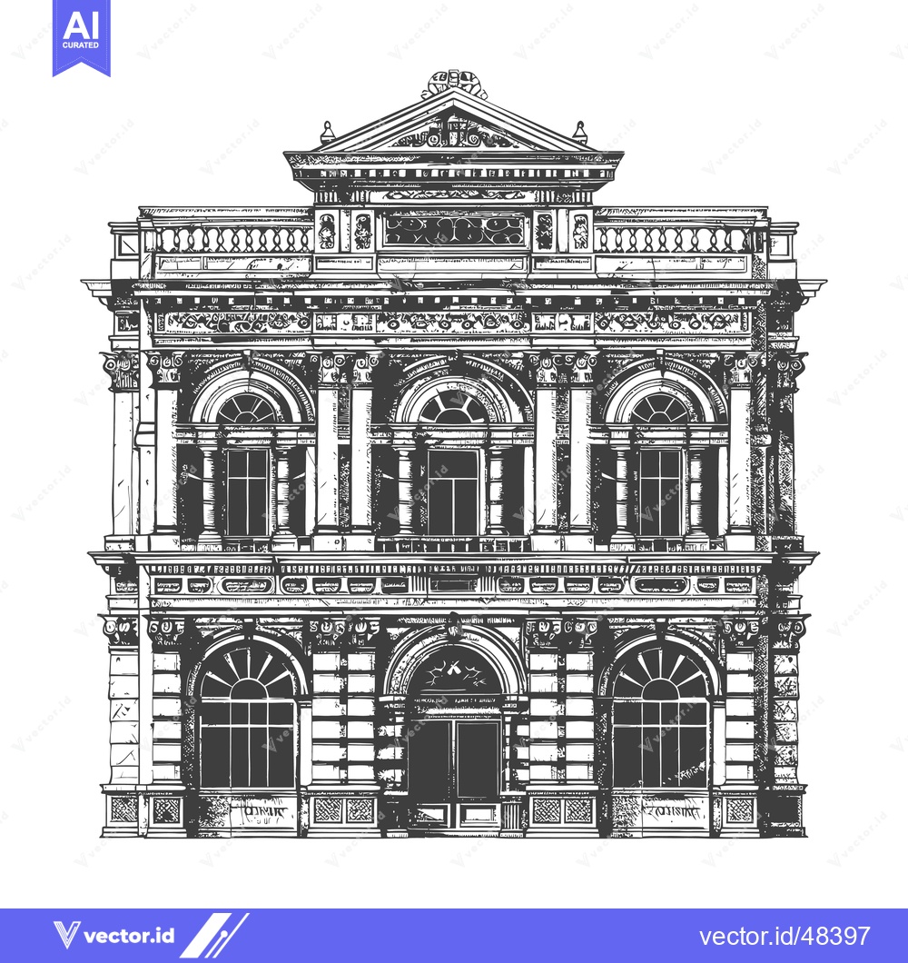 Premium Vector of Elegant Classical Building Facade Architectural Drawing