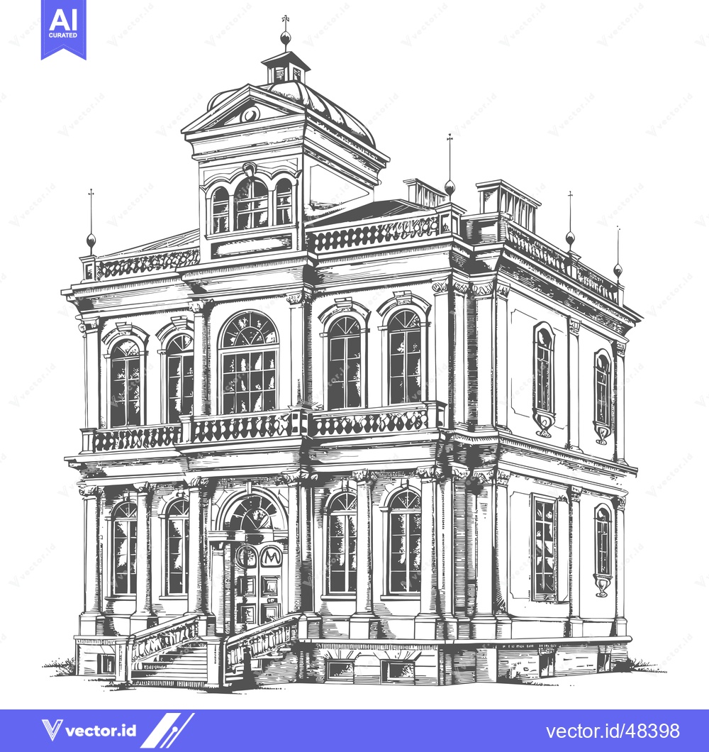 Premium Vector dari Elegant Mansion Architectural Drawing Detailed Design
