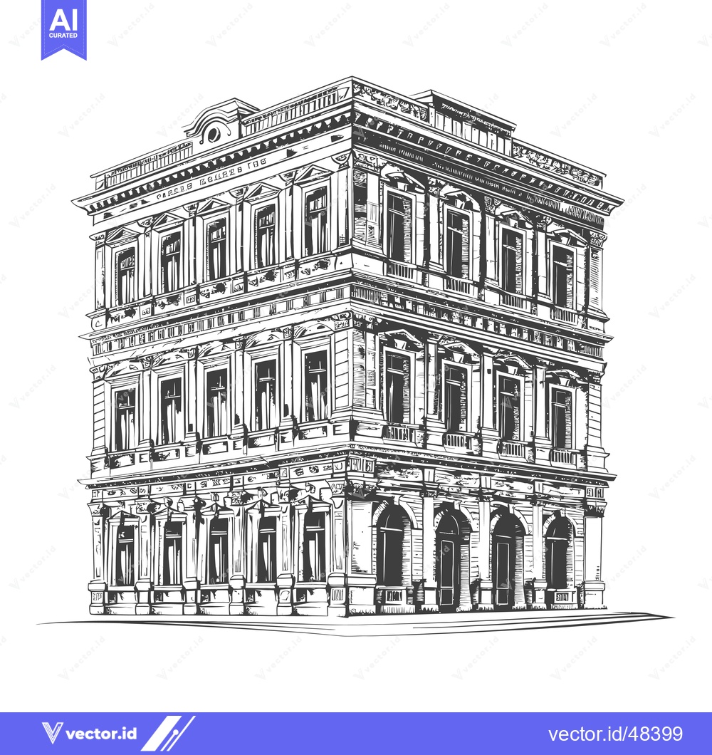 Premium Vector of Elegant Three Story Building Architectural Sketch