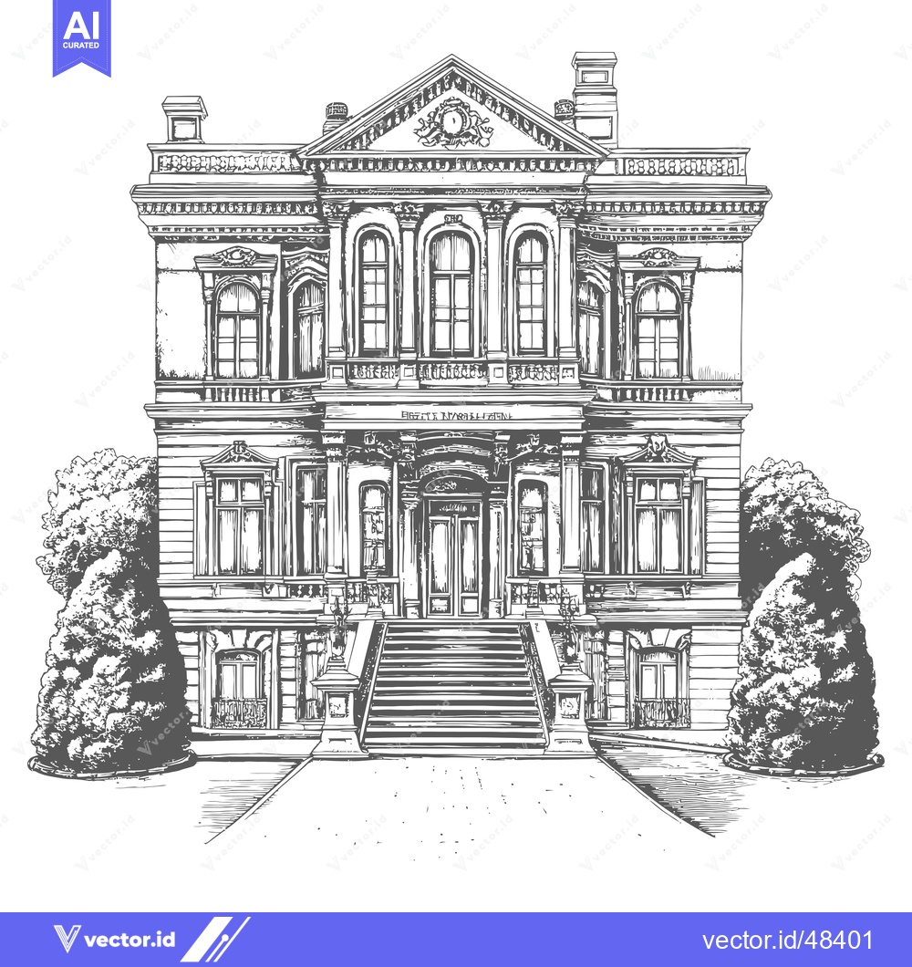 Premium Vector dari Elegant Grand Mansion Architectural Sketch Drawing