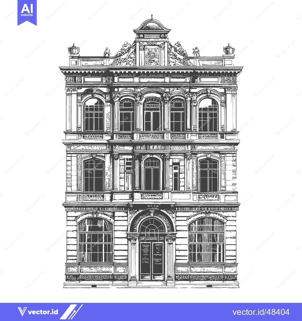 Premium Vector of Elegant Three Story Building Architectural Drawing