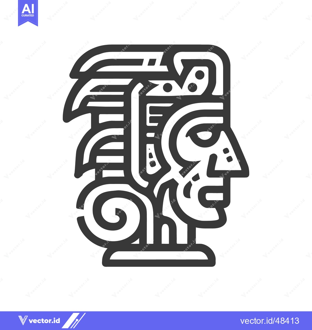 Premium Vector dari Stylized Aztec Head Icon with Intricate Headdress and Bold Outline Des