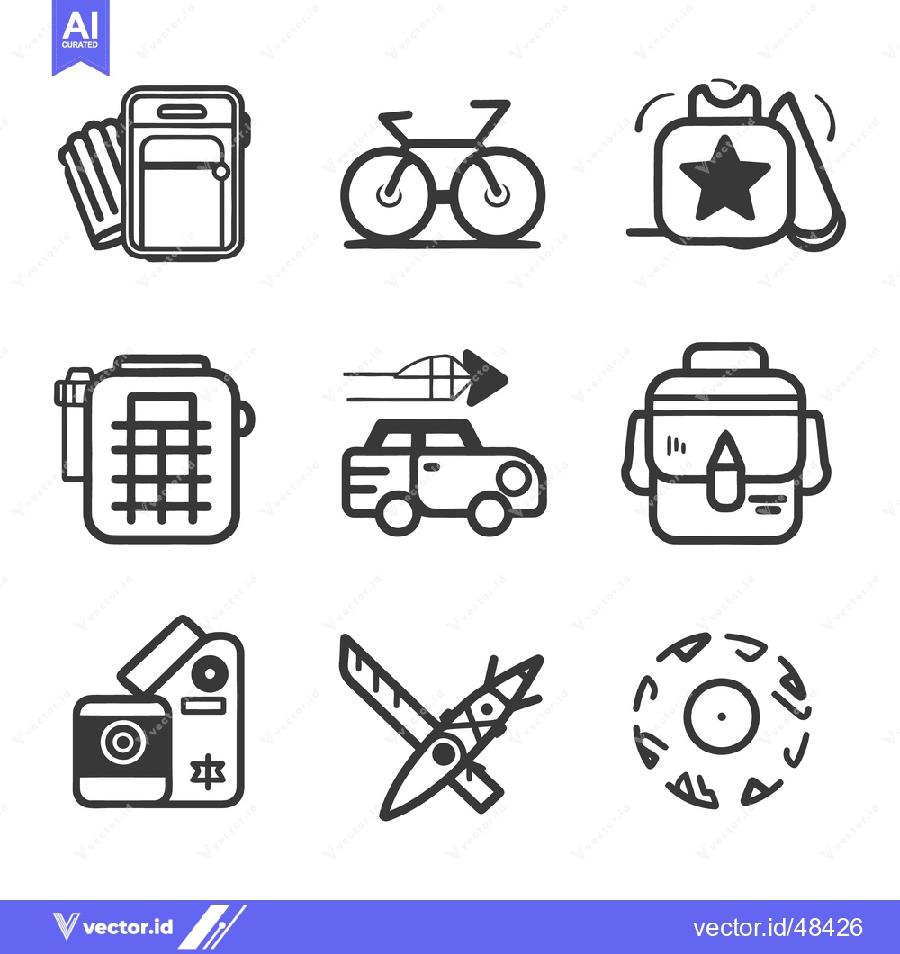 Premium Vector dari Nine minimalist illustrations depicting various objects in simple blac