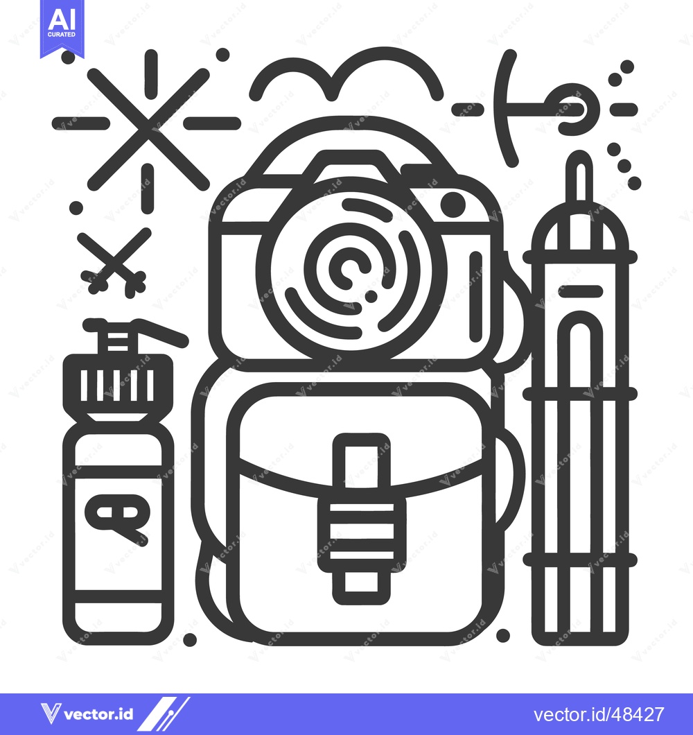 Premium Vector dari Travel photography essentials including camera backpack and landmarks
