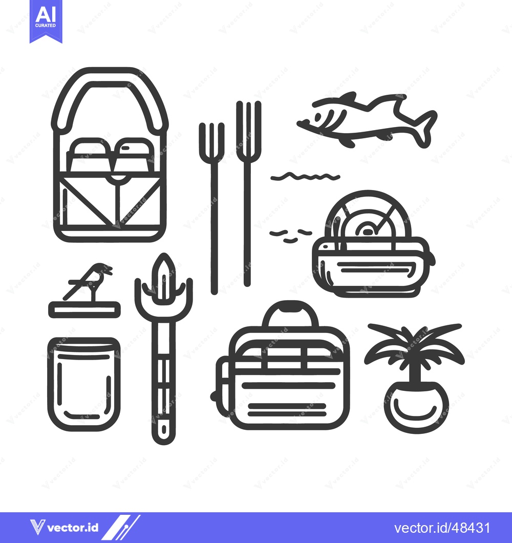 Premium Vector of A collection of picnic and dining themed line art icons