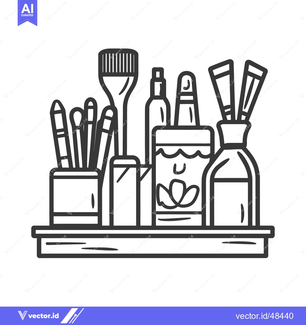 Premium Vector dari An array of art supplies and drawing tools arranged neatly on a shelf