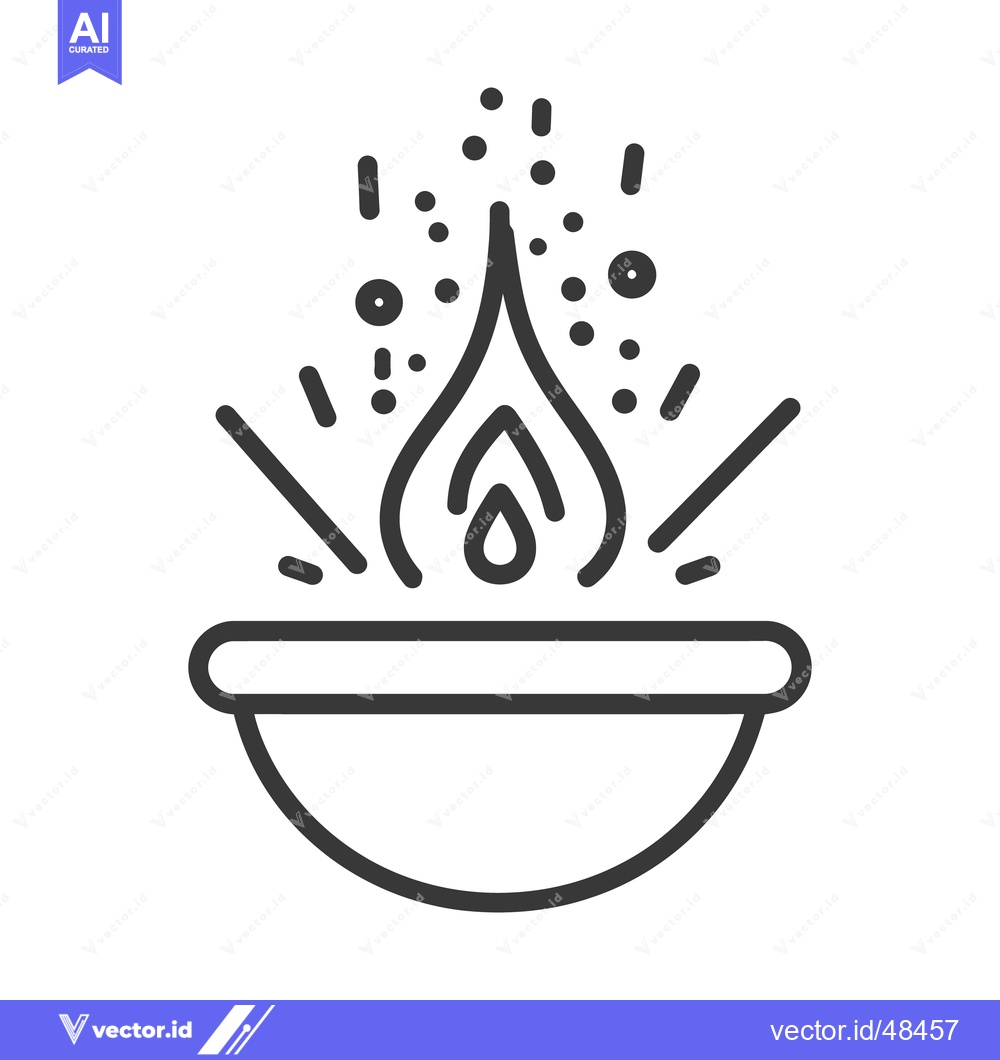 Premium Vector dari A simple line drawing depicting a burning flame in a bowl