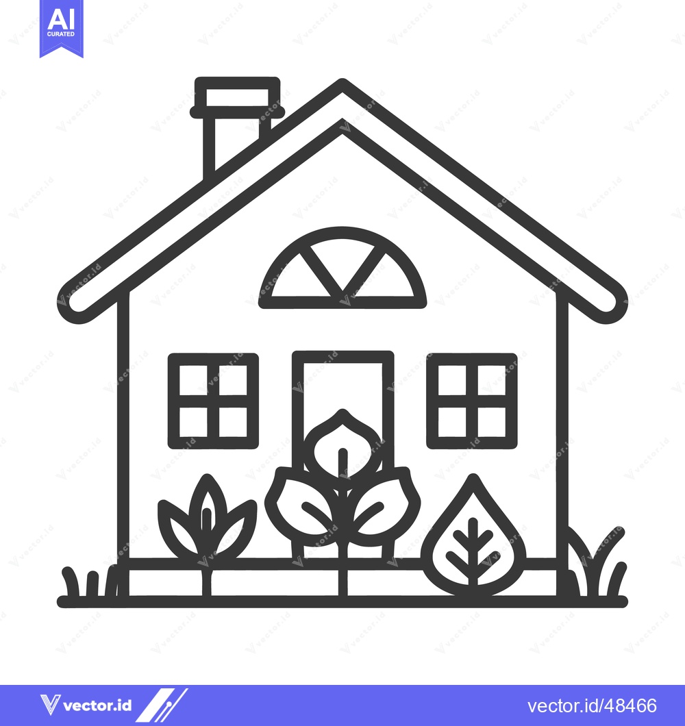 Premium Vector dari A simple black and white illustration of a house and greenery