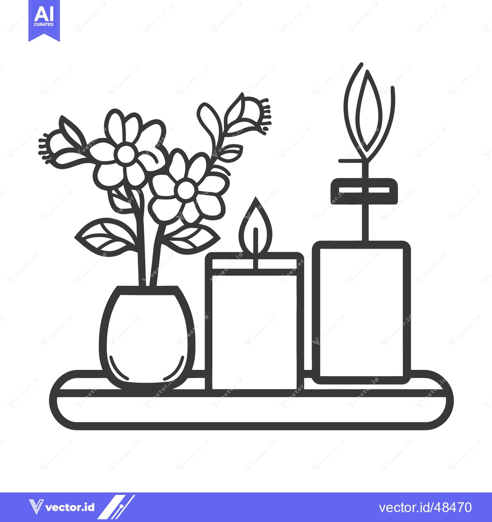 Premium Vector of Decorative arrangement of flowers and lit candles on a tray