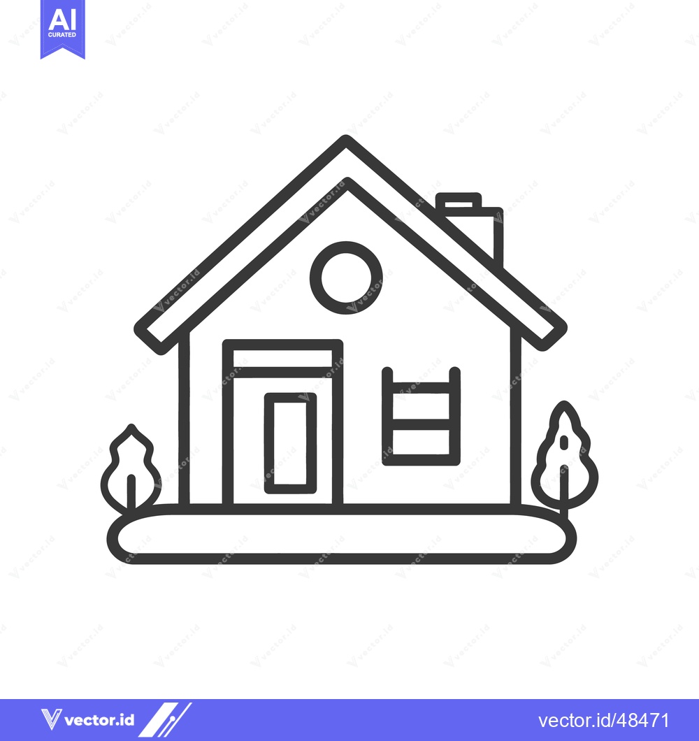 Premium Vector dari Simple black and white illustration of a house with landscape features