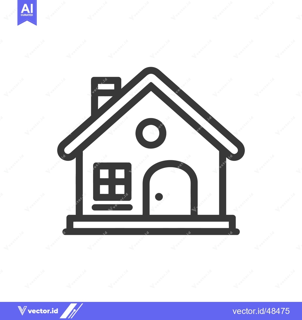 Premium Vector of Minimalist House Icon with Chimney, Door, and Window Details